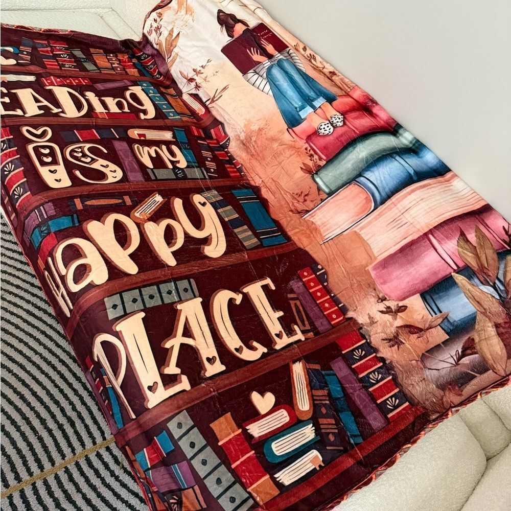 Cozy "Reading Is My Happy Place" Printed‎ Blanket, Super Soft, Warm, 50 x 60 - Picture 2 of 12